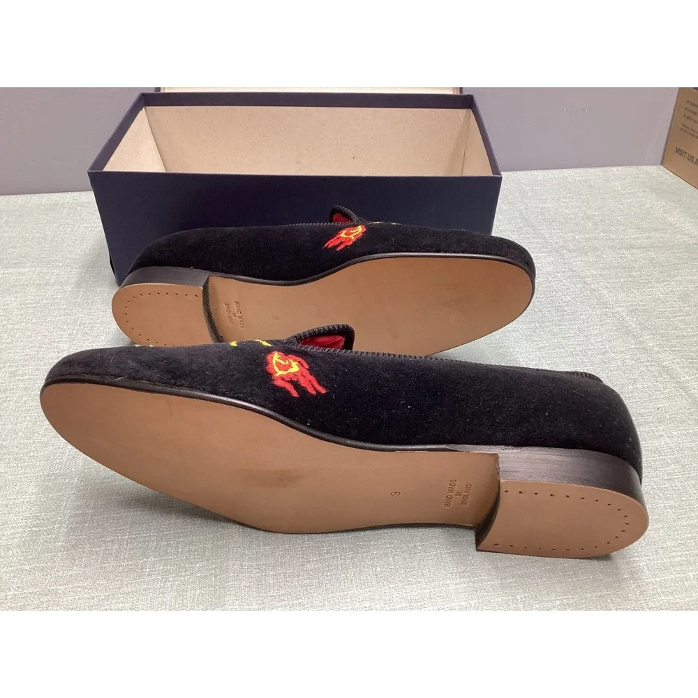 Vintage Shipton & Heneage Dragon Velvet Smoking Slipper Men 9 Embroidered Loafer